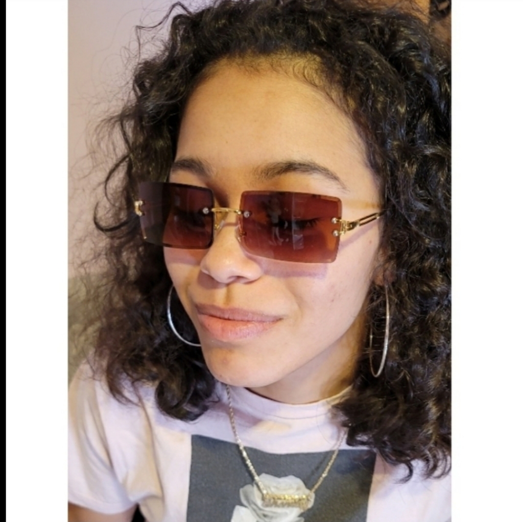 Brown Rectangular Rimless Sunglasses